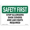 Signmission OSHA Sign, Stop Allergens Shoe Covers & Lab Coats Required, 10in X 7in Plastic, 10" W, 7" H, Lndscp OS-SF-P-710-L-10986 - alternate 1